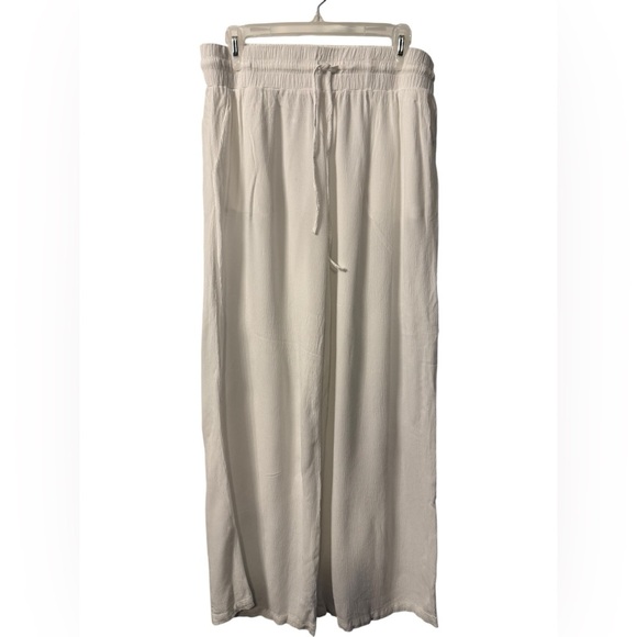 Womens Willow Drive sheer wide leg elastic drawstring white pants Size Large EUC - Picture 1 of 9